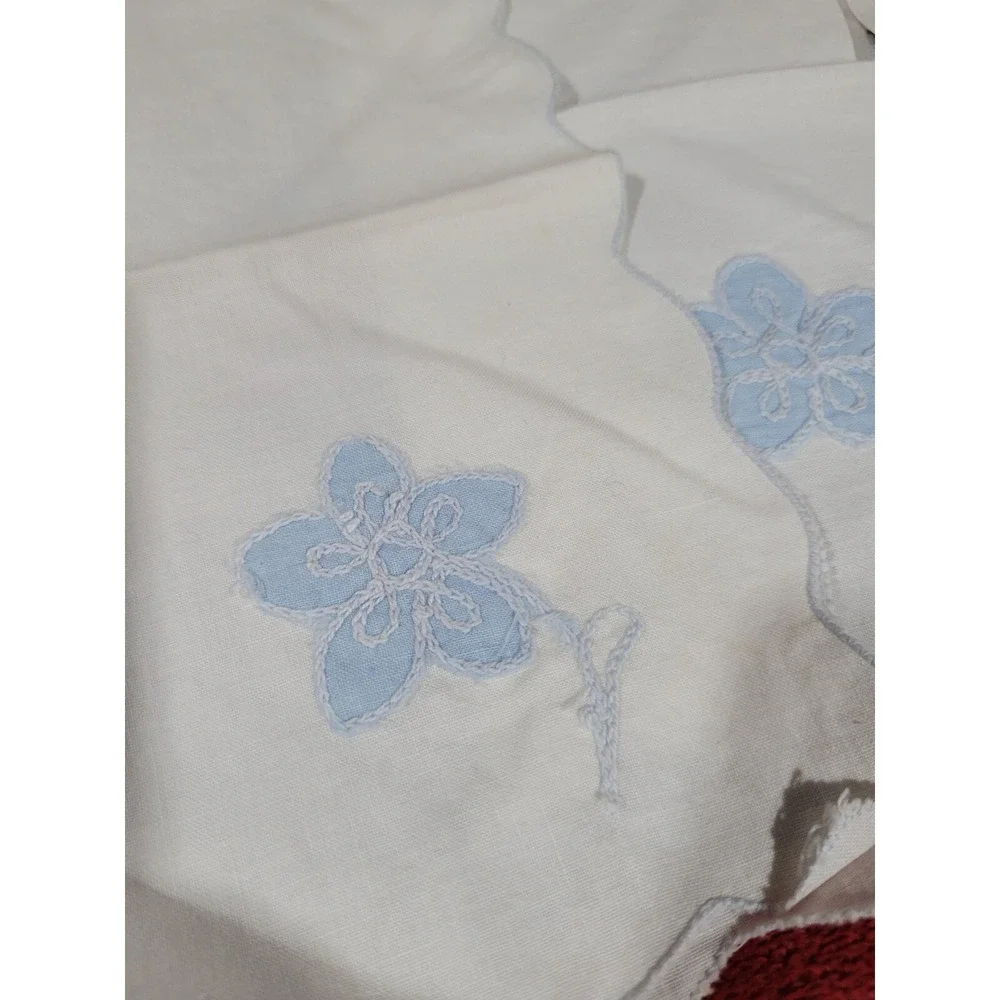 Linen Cloth Napkins Rectangle Dining Entertaining Vintage White Blue Floral